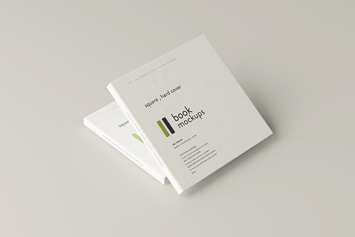 优雅的方形精装书籍样机mockup5组插图2