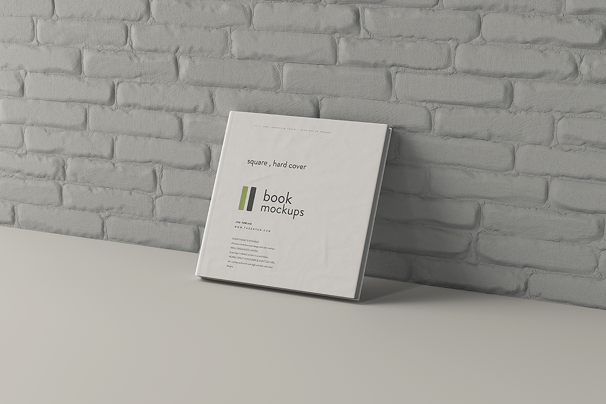 优雅的方形精装书籍样机mockup5组插图3