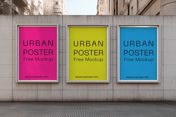 户外街道广告牌海报样机mockup
