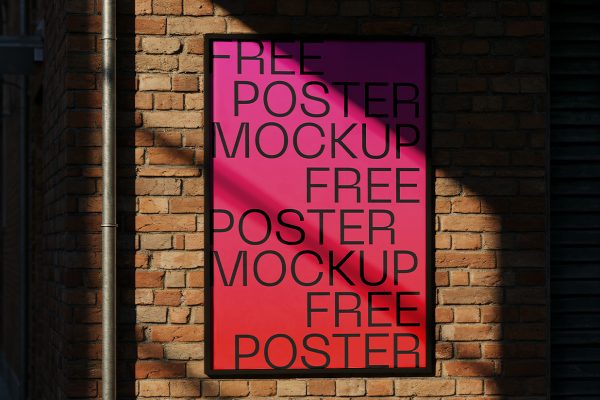 砖墙上的海报广告牌样机mockup