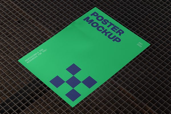 金属网格背景海报样机mockup缩略图 金属网格背景海报样机mockup