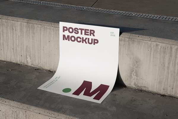 混凝土楼梯上的纸张海报样机mockup缩略图 混凝土楼梯上的纸张海报样机mockup