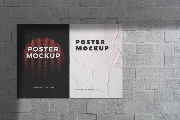 白色砖墙海报样机mockup