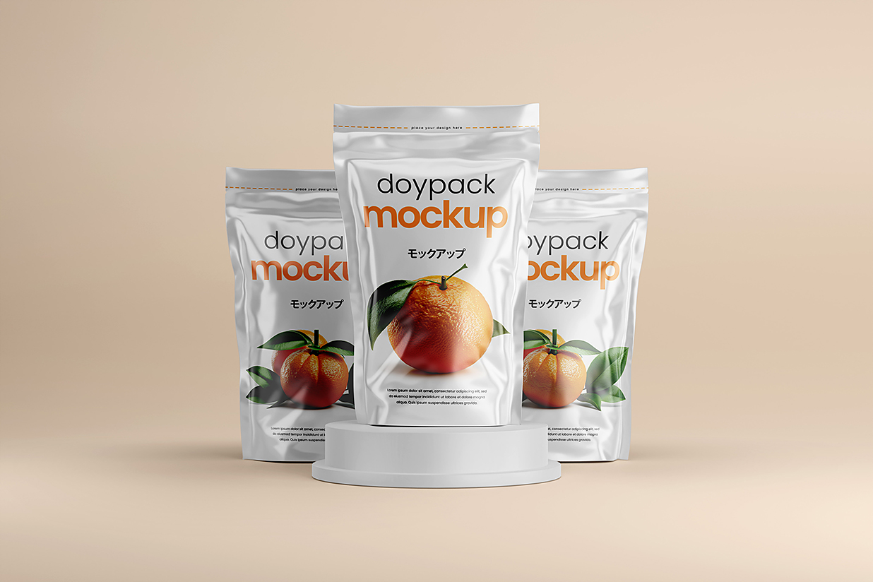 零食袋自立袋自封袋包装样机mockup3组插图