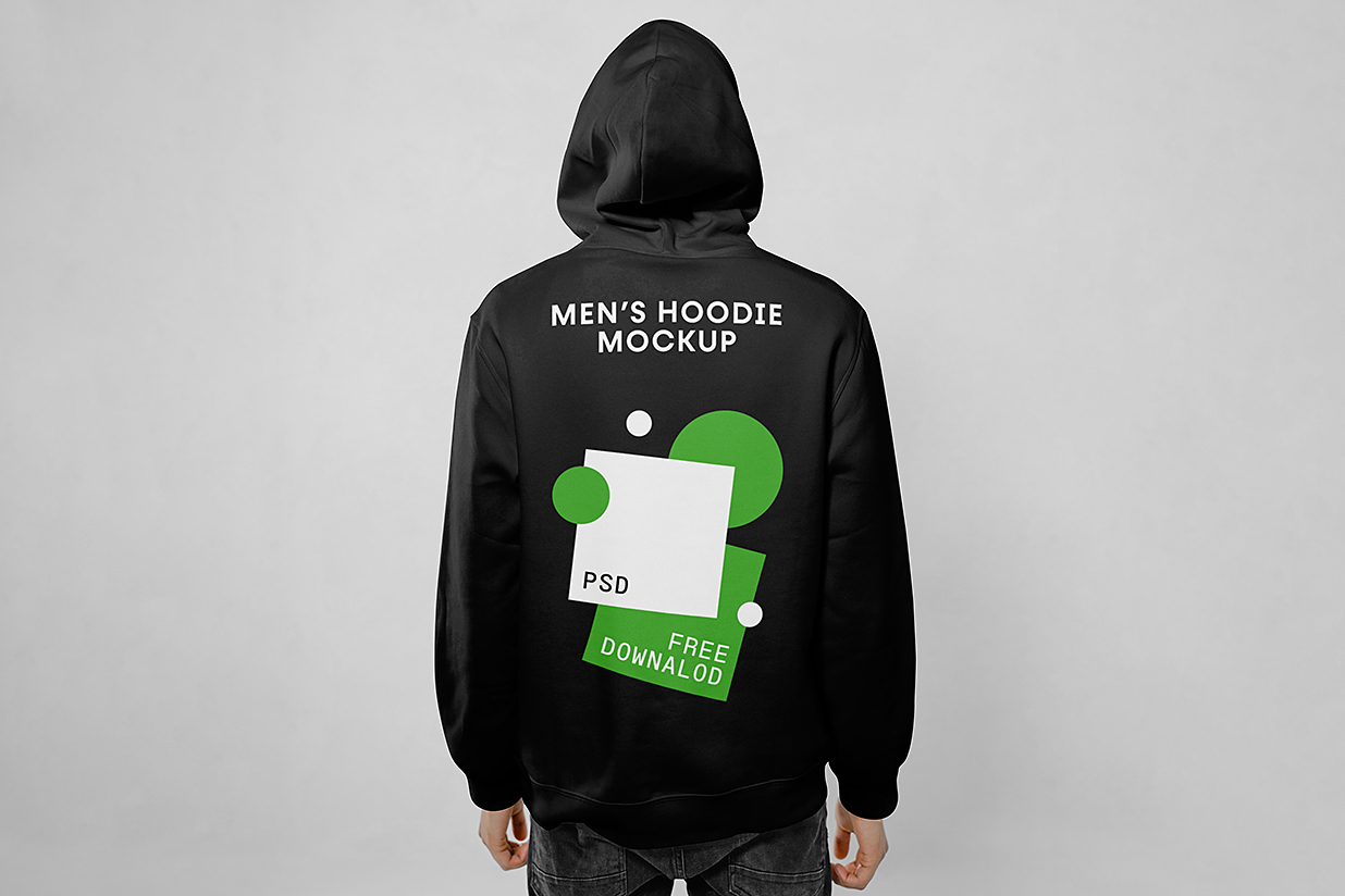 男生身穿连帽衫卫衣背面样机mockup插图 男生身穿连帽衫卫衣背面样机mockup插图