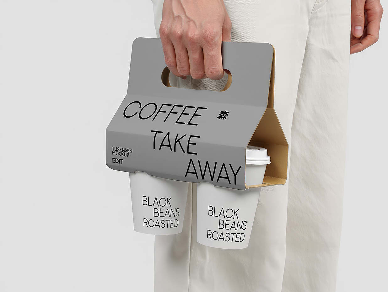 带手提杯托的咖啡杯奶茶杯饮品杯样机mockup插图
