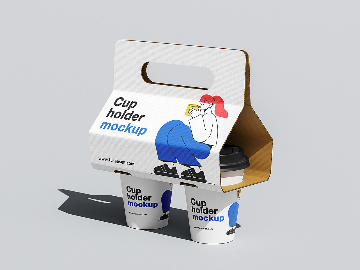 精致的手提杯托咖啡杯奶茶杯饮品杯样机mockup4组插图