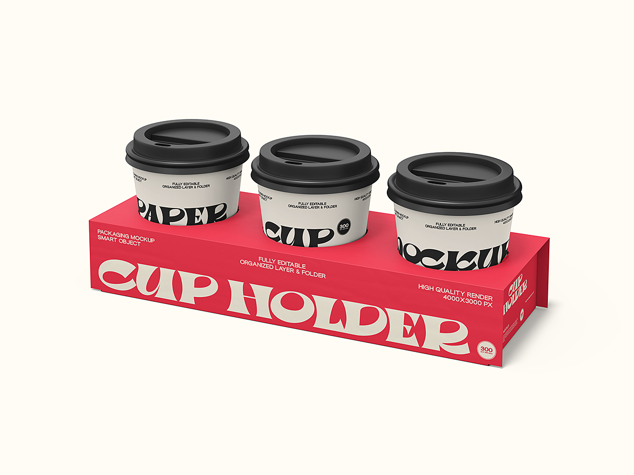 带杯托架的咖啡杯奶茶杯饮品杯样机mockup2组插图