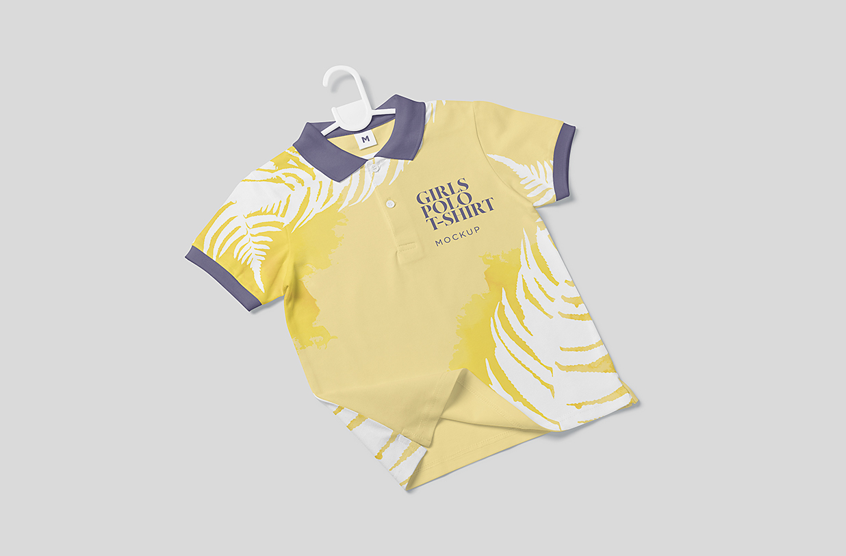 带衣架的儿童短袖Polo衫样机mockup4组插图