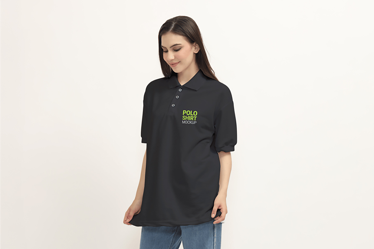 女孩穿在身上的Polo衫样机mockup3组插图