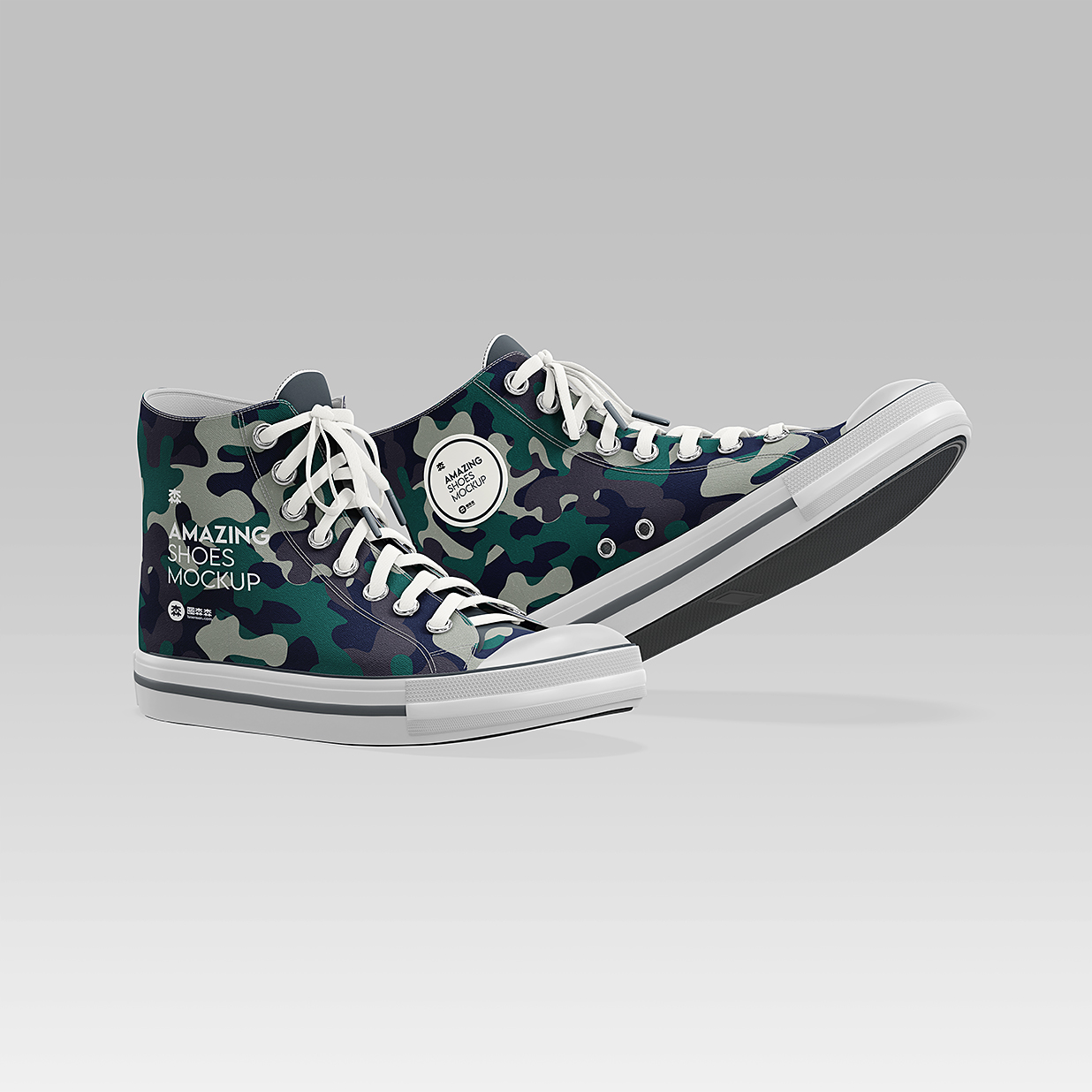 高帮帆布鞋鞋子样机mockup3组插图