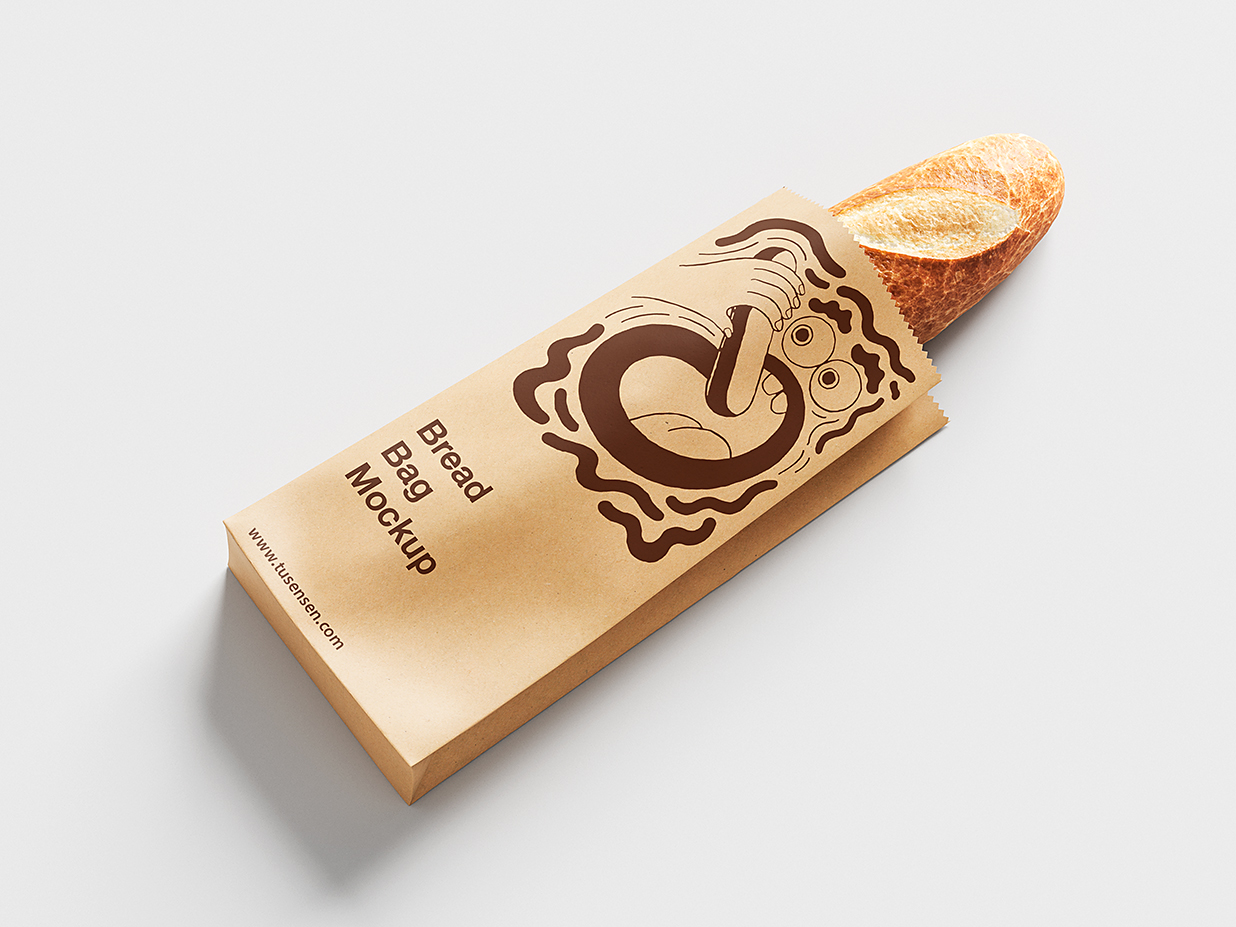 长方形牛皮纸袋食品包装袋样机mockup3组插图1