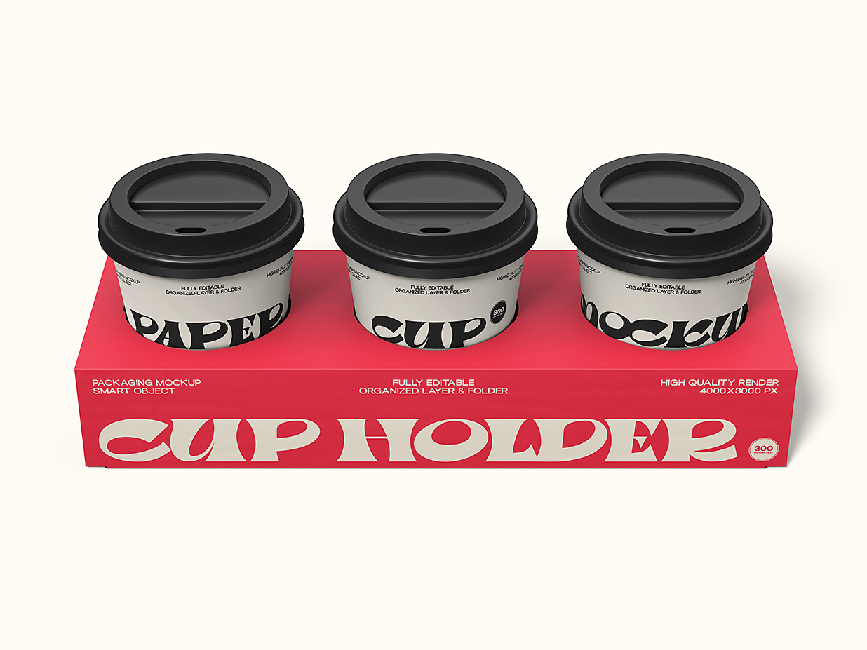 带杯托架的咖啡杯奶茶杯饮品杯样机mockup2组插图1