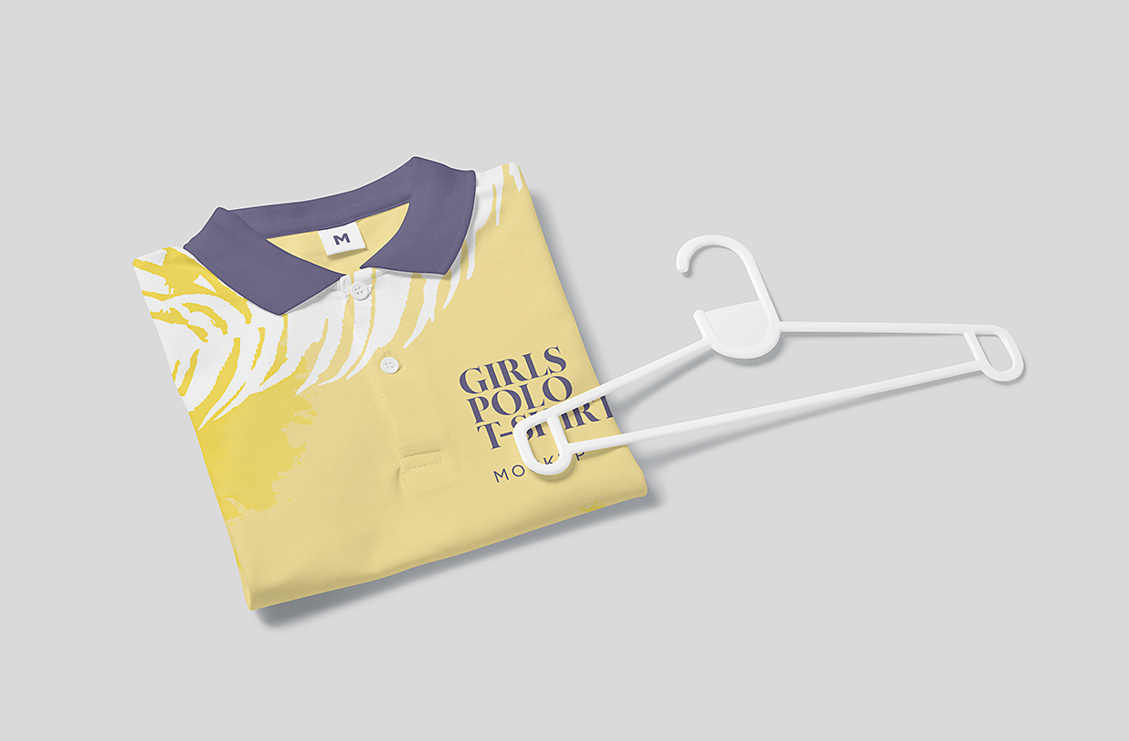 带衣架的儿童短袖Polo衫样机mockup4组插图1