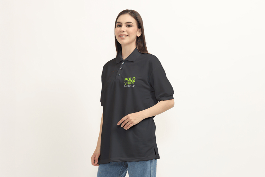 女孩穿在身上的Polo衫样机mockup3组插图1