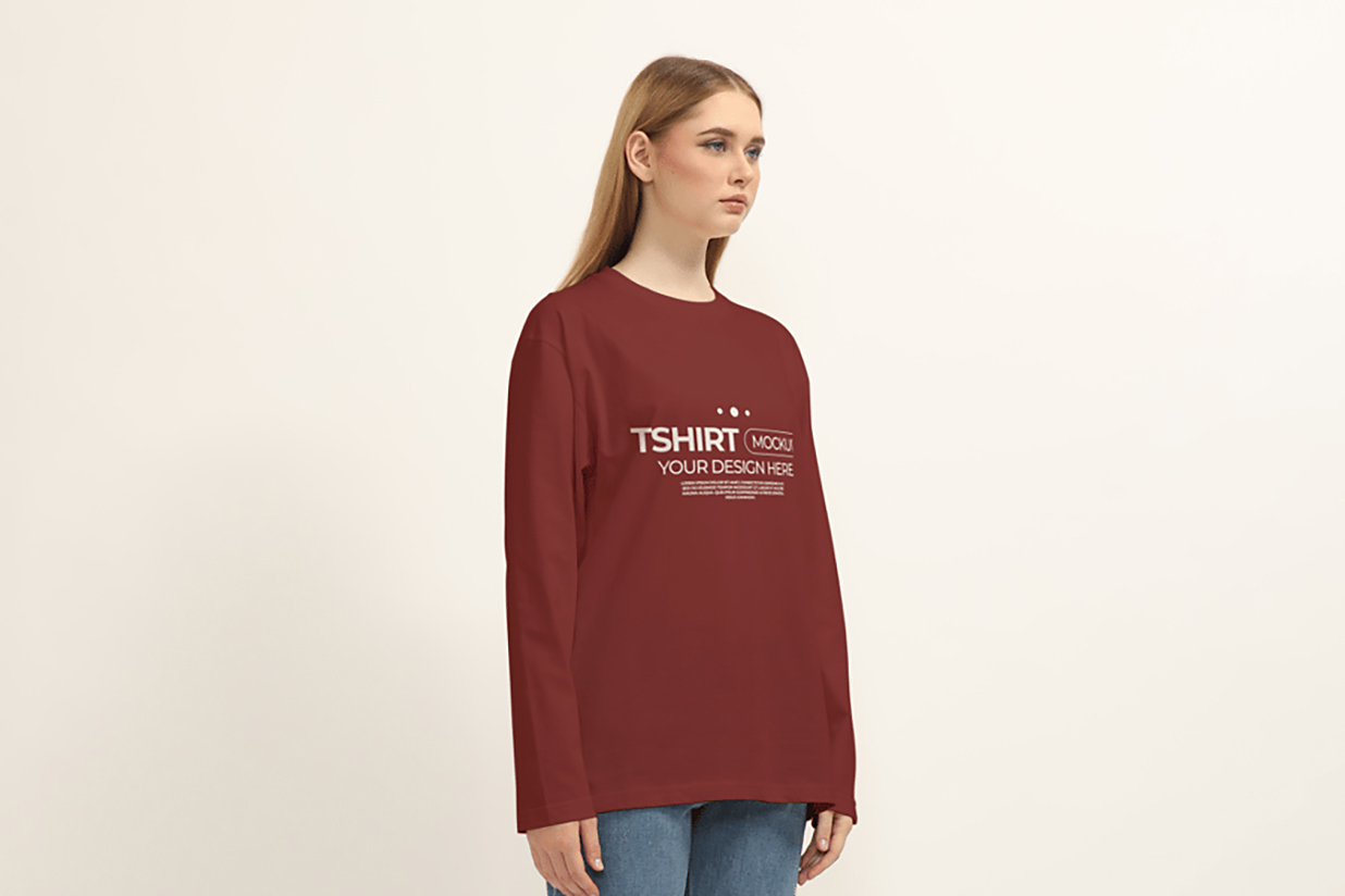 女生长袖T恤样机mockup3组插图1