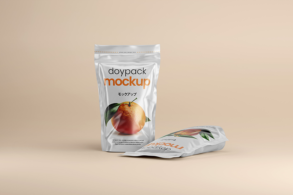 零食袋自立袋自封袋包装样机mockup3组插图1