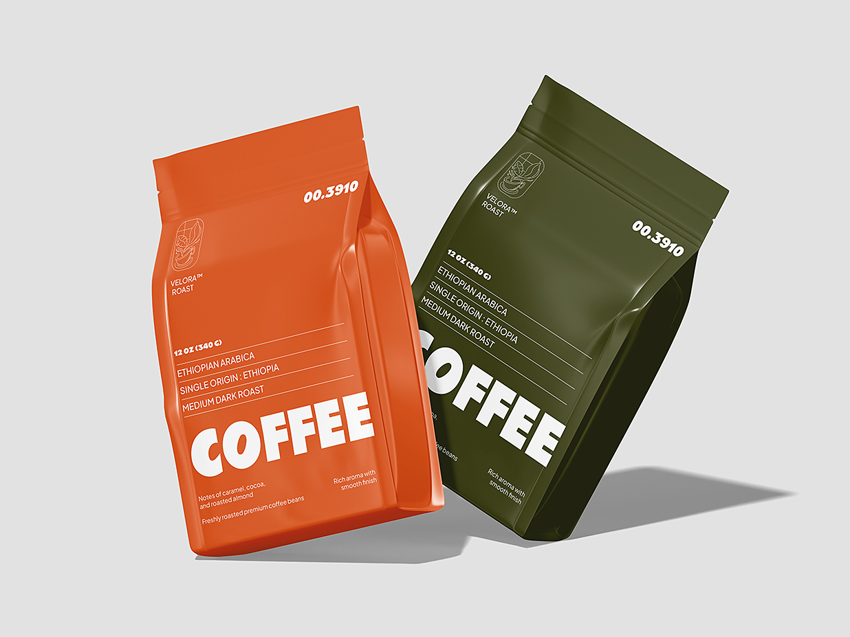 精致的咖啡袋自立袋自封袋包装样机mockup3组插图1