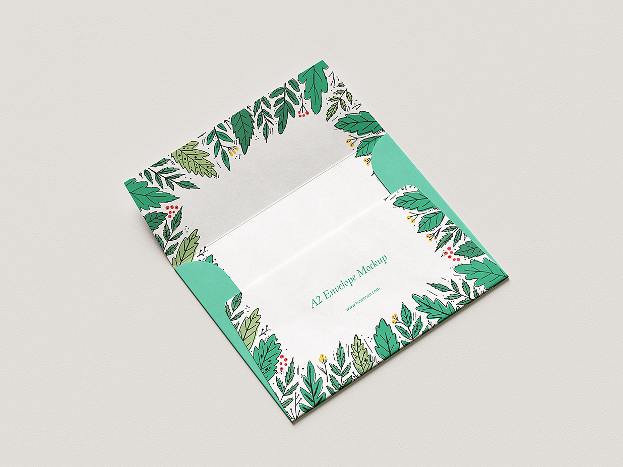优雅的开襟式 A2 信封样机mockup4组插图1