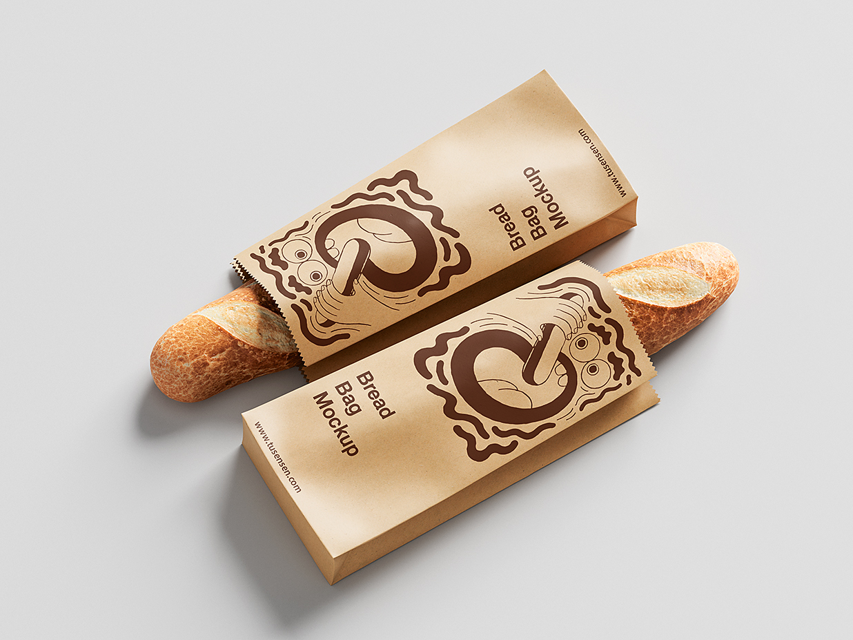 长方形牛皮纸袋食品包装袋样机mockup3组插图2 长方形牛皮纸袋食品包装袋样机mockup3组插图2