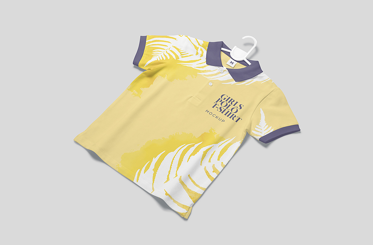 带衣架的儿童短袖Polo衫样机mockup4组插图2