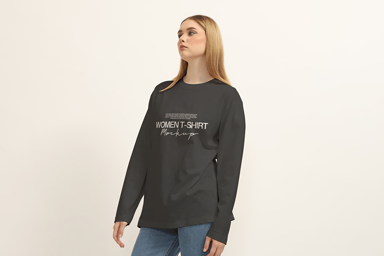 女生长袖T恤样机mockup3组插图2