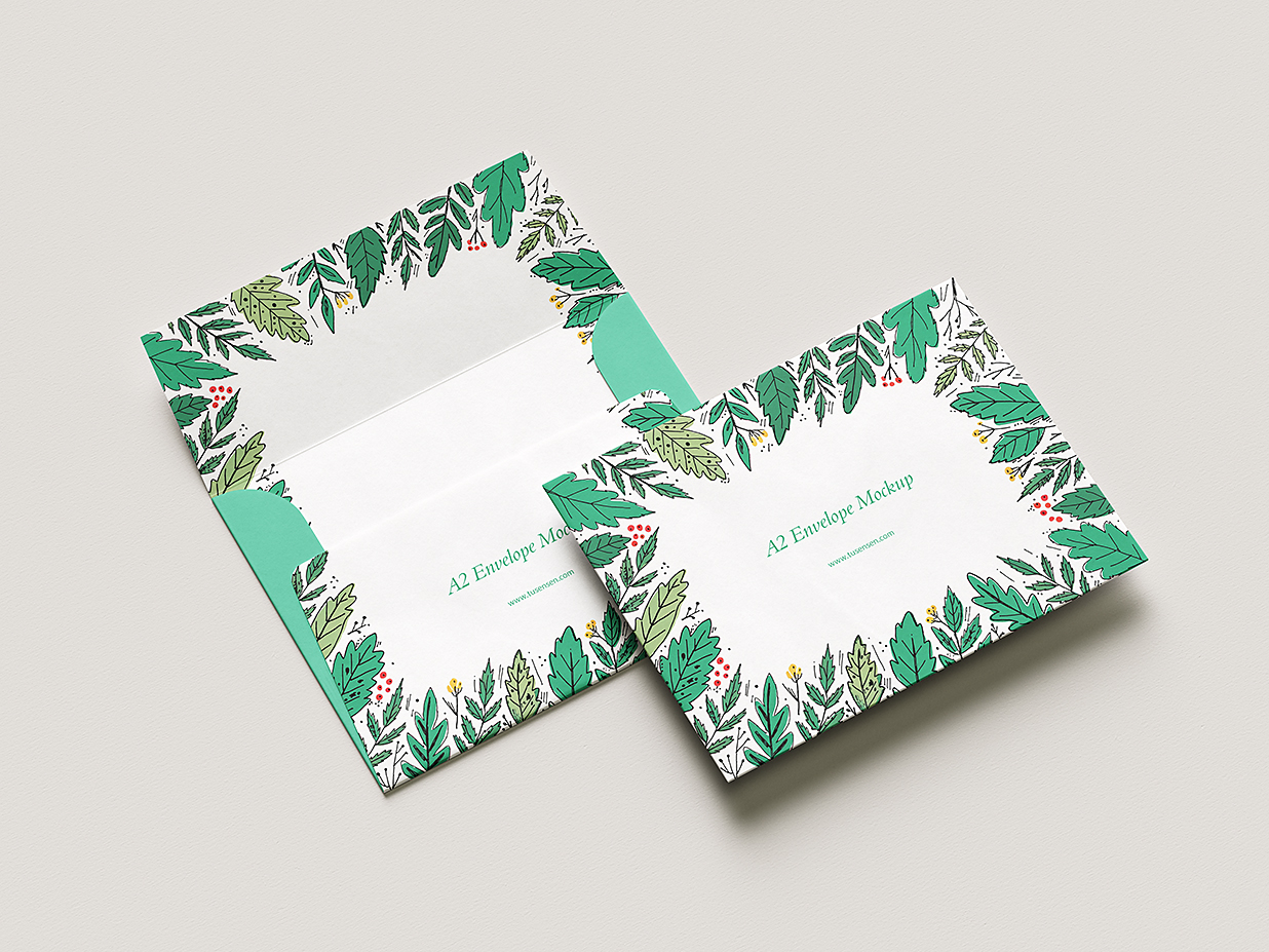 优雅的开襟式 A2 信封样机mockup4组插图2