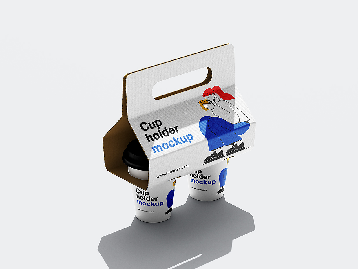精致的手提杯托咖啡杯奶茶杯饮品杯样机mockup4组插图3