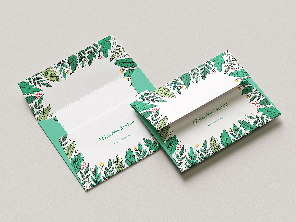 优雅的开襟式 A2 信封样机mockup4组插图3 优雅的开襟式 A2 信封样机mockup4组插图3