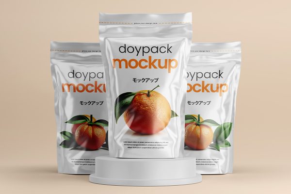 零食袋自立袋自封袋包装样机mockup3组