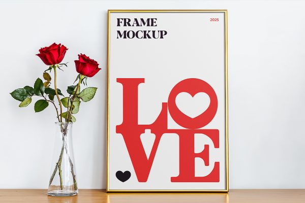 情人节主题装饰画框架海报样机mockup3组