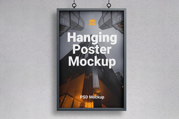 悬挂式带框架的海报样机mockup3组