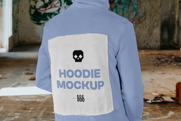 男生身穿连帽衫卫衣背面样机mockup