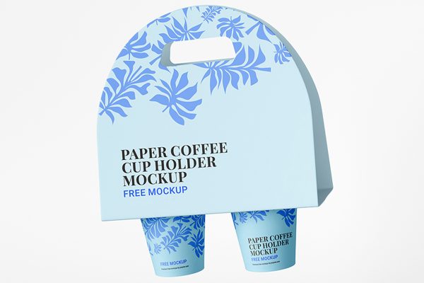 带手提杯托的咖啡杯奶茶杯样机mockup