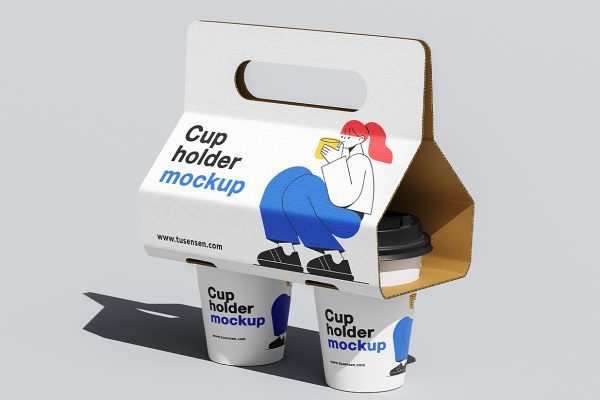 精致的手提杯托咖啡杯奶茶杯饮品杯样机mockup4组