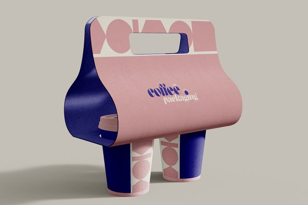 带手提杯托的外卖咖啡杯奶茶杯包装样机mockup