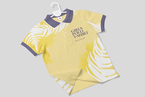 带衣架的儿童短袖Polo衫样机mockup4组