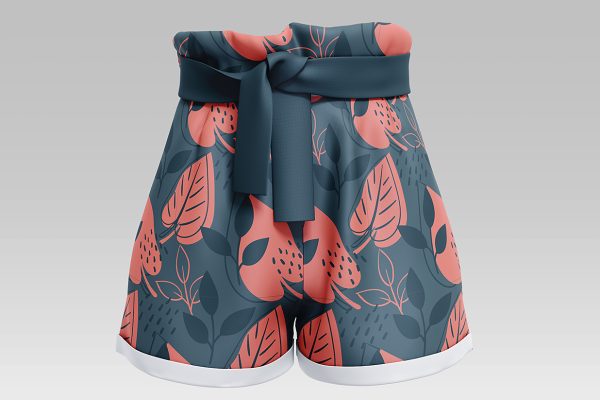 高腰印花女生短裤裤子样机mockup3组
