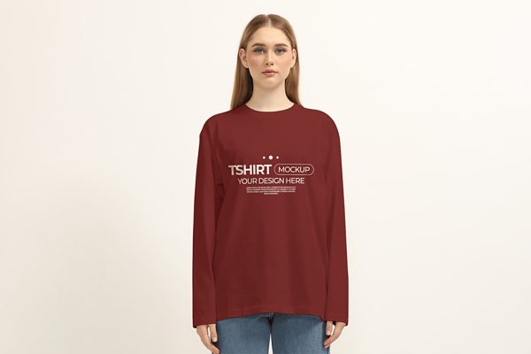 女生长袖T恤样机mockup3组