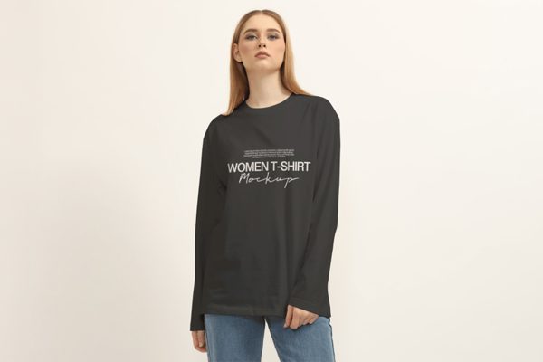 女生长袖T恤样机mockup3组