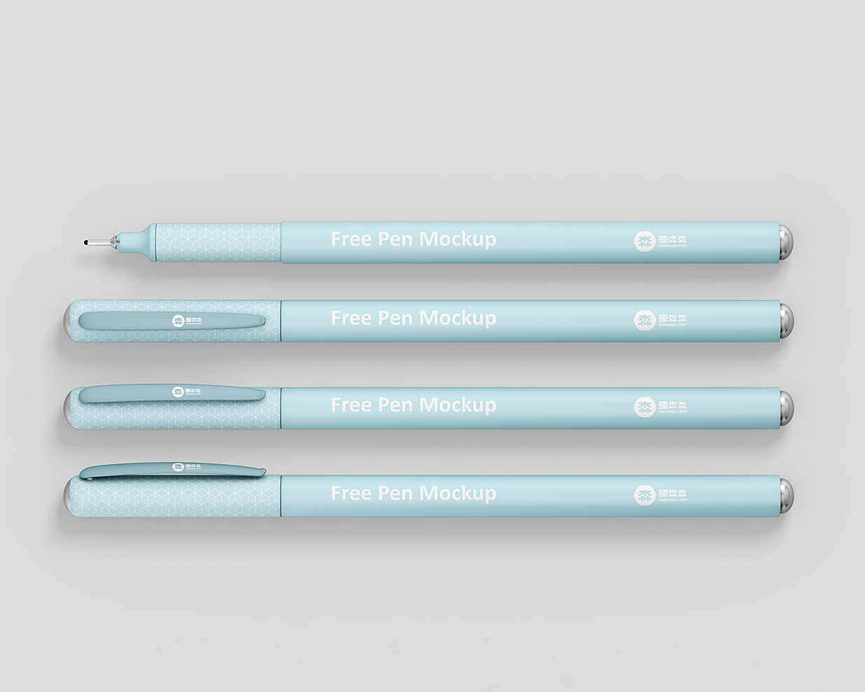 哑光塑料细线笔圆珠笔样机mockup3组插图1