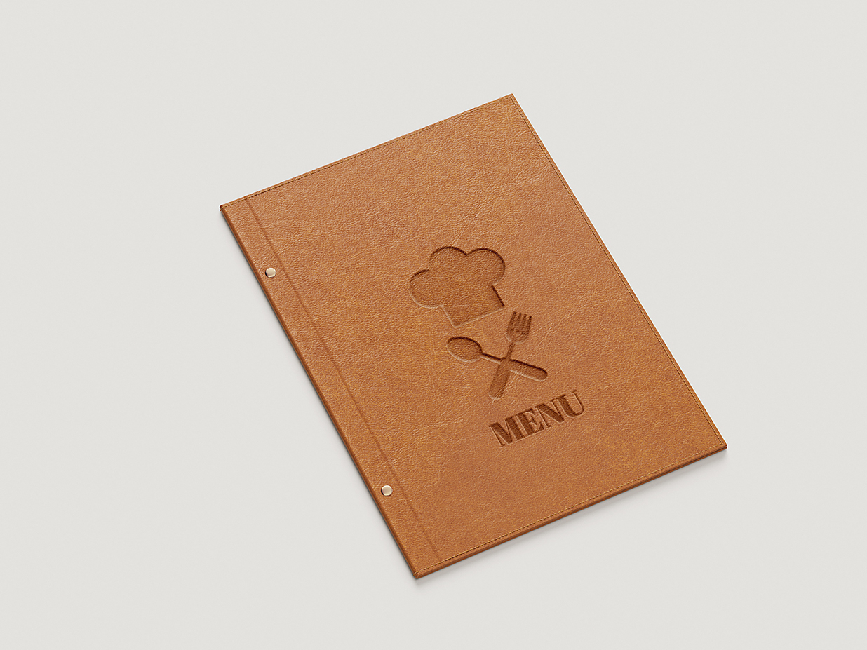 优雅的餐厅皮革菜单样机mockup4组插图1