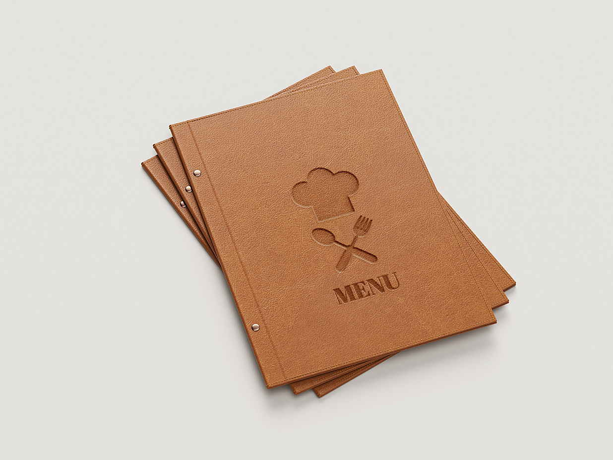 优雅的餐厅皮革菜单样机mockup4组插图2