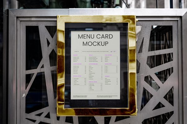 户外金色边框菜单展示牌样机mockup