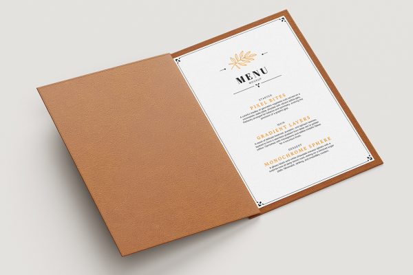 优雅的餐厅皮革菜单样机mockup4组